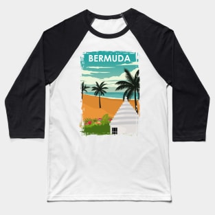 Bermuda Island Vintage Minimal Retro Travel Poster Baseball T-Shirt